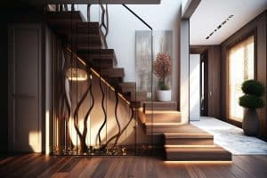 Modern Glass Railings Ideas For Staircases in 2025 14 clear glass balustrade with branch decorations underneath